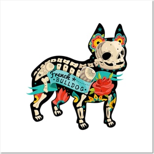 French Bulldog Dog Mexican Design Day Of Dead Tattoo Posters and Art